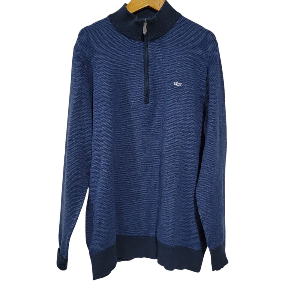 Vineyard Vines Hamilton Sweater Mens Large 1/4 Zip Pullover Whale Logo Preppy